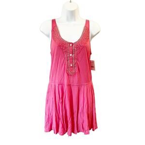 Free People Bright Coral Bohemian Tunic Dress Sleeveless NWT Size Small